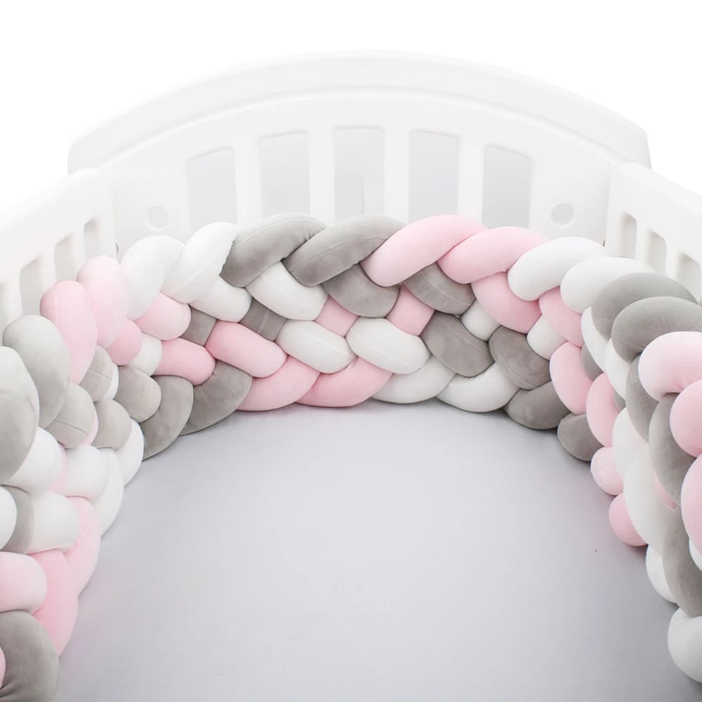 Chichonera trenzada gris rosa blanco | Mi Trenza de Cuna 6 Cabos / 200 cm